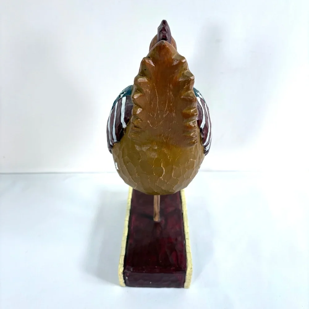 Carved Wood Rooster Figurine Brown Americana Old Glory‎ Patriotic Stars Stripes